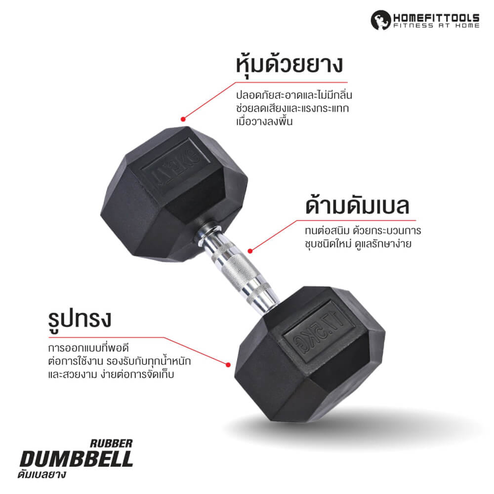 ดัมเบลยางเหลี่ยม HOMEFITTOOLS 30 KG 1 คู่
